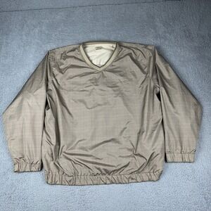 PGA Tour Windbreaker Jacket Mens 2XL Brown Plaid Pullover V-Neck Golf
